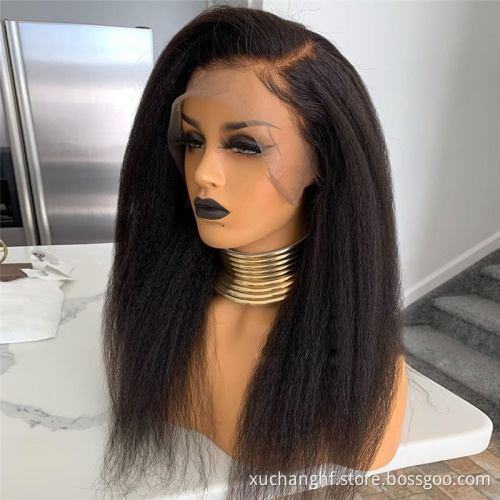 Hanfan Yaki Raw Human Hair Wig Brazilian Kinky Straight Lace Closure Wigs For Women Pre-plucked 13*4 Lace Frontal Yaki Wigs